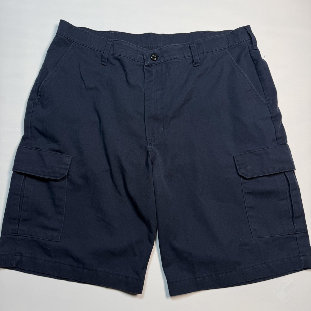 Red Kap Shorts Mens 38 Navy Blue Cargo Workwear Flat Front Pockets Polyester